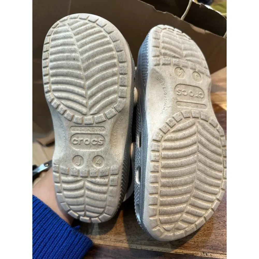 Crocs Unisex Classic Glitter II Metallic Silver Clog Sandal Shoes Size J4